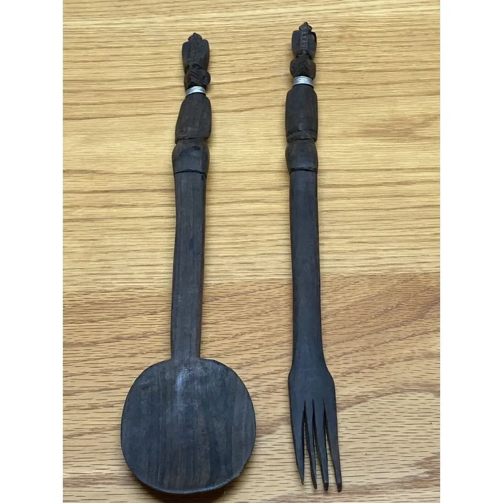 Wooden‎ carved Tribal spoon and fork set